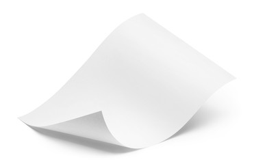 Blank bended paper sheet, isolated on white background - obrazy, fototapety, plakaty