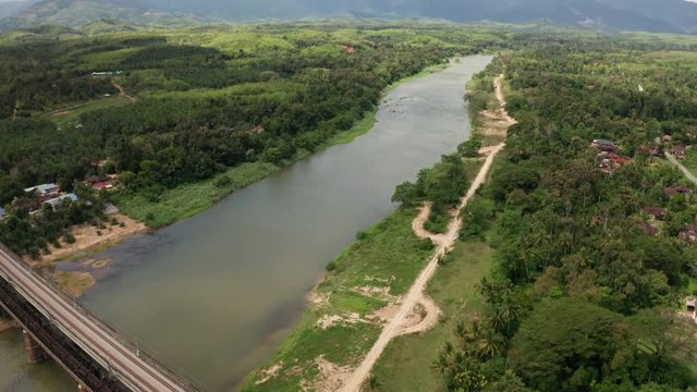 Aerial of Perak river at the Kuala Kangsar rural town, Malaysia