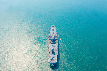 Navy aircraft carrier on the open sea Aerial view of battleship, Military sea transport, Military...