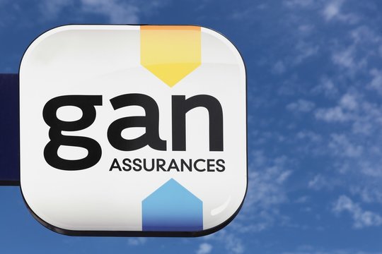 Villefranche, France - June 11, 2017: Gan logo on a wall. Gan is a former French insurance company. Gan is part of the group Groupama since 1998