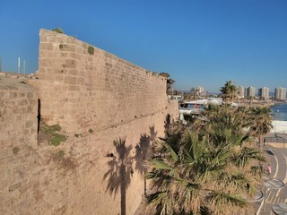 Fort walls of the old city of Acre in Israel 
