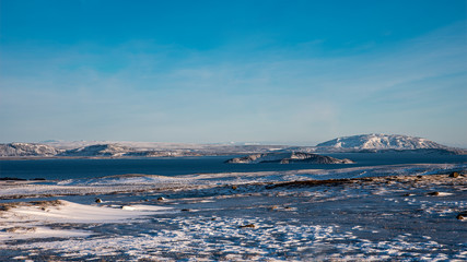 Winter landscape in Iceland with lake Pingvallavatn 