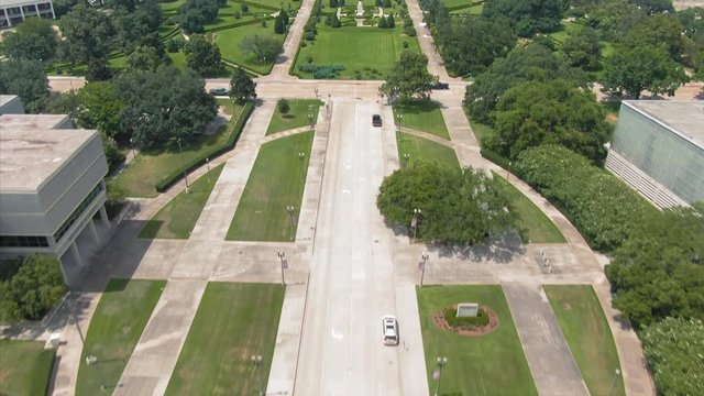 Aerial: Louisiana State Capitol building in downtown Baton Rouge, Louisiana, USA. 23 June 2019