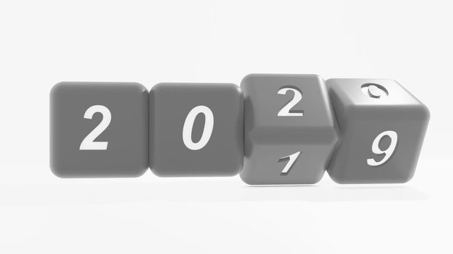 2021 grey New year change, turn. 2021 start 2019 and 2020 end, dice isolated against white background.