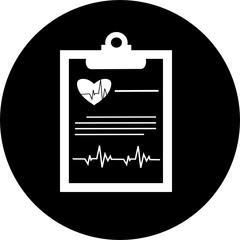 Clipboard with medical cross in black circle icon. Clinical record, prescription, claim, medical check marks report, health insurance concepts. Premium quality. Modern flat design graphic elements. 