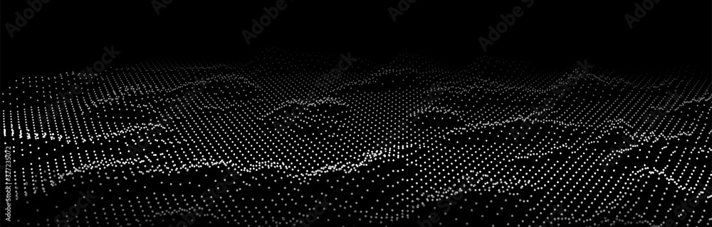 Aufkleber Abstract digital wave of particles. Futuristic point wave. Technology background vector. Vector illustration