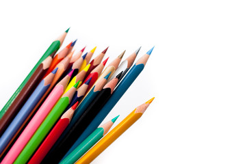 color pencils on a white background, selective focus, creativity concept