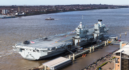 Panorama of HMS Prince of Wales on the Liverpool waterfront
