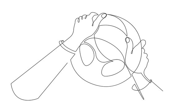 recommend clip art: Driver holds steering wheel and turns right. Behind the wheel. Continuous line vector illustration. One line circuit.