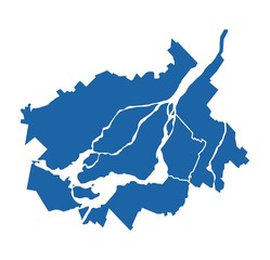Outline blue map of Greater Montreal