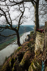 View of the Elbe from above in the area of Bastei, Germany. Beautiful nature screensaver