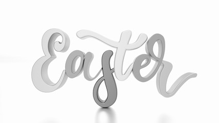 easter, happy easter, 3d illustration of grey easter 3d text white background