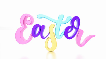 easter, happy easter, 3d illustration of multi colored easter 3d text white background