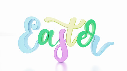 easter, happy easter, 3d illustration of colorful easter 3d text white background