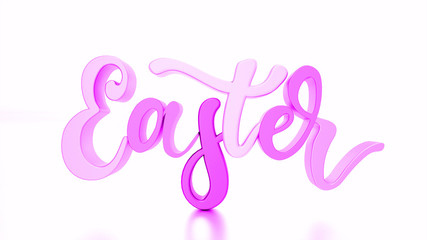 easter, happy easter, 3d illustration of purple easter 3d text white background