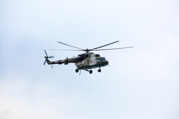 Military helicopter in the sky