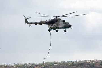 Military helicopter in the sky
