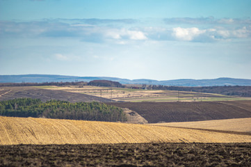 Plowed field in autumn day