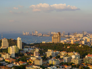 Fototapeta premium Sunset aerial view of Pattaya, Thailand