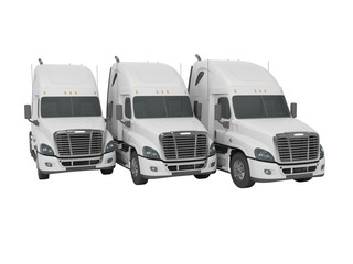 3d rendering of white truck group for long distance trucking on white background no shadow