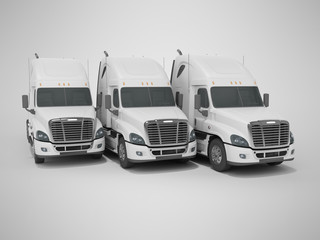 3d rendering of white truck group for long distance trucking on gray background with shadow