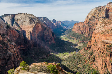 Beautiful view of the canyon from the top of Angels Landing, Zion National Park Utah USA