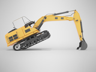 3d rendering concept work orange crawler excavator right side view on gray background with shadow