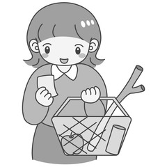 女性　買い物　スーパー　チェックリスト　メモ モノクロ