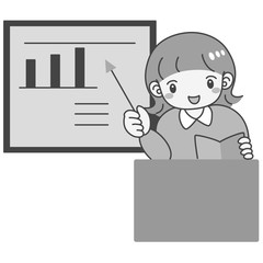 セミナー　説明会　会議　女性　講師　スクリーン