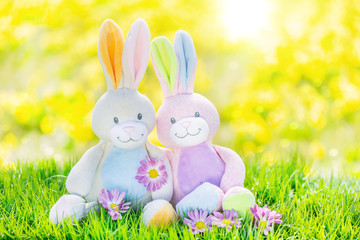 easter bunny and eggs card with easter bunny couple 