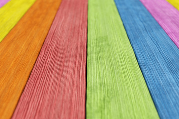 Old wood plank rainbow background with depth of field. 3d illustration