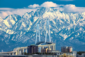 Fototapeta premium Tateyama and Shinminato-Ohashi In Toyama