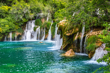 Krka Waterfalls in Krka National Park, Croatia. Skradinski buk is the longest waterfall on the Krka...
