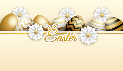Happy easter celebration. Golden, white easter egg on soft background. light and shadow. Vector. illustration.