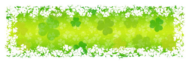 St.Patrick's Day green vector banner with clover leaves and light effects