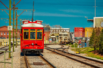 Red Street Car in New Orleans Louisiana on the edge of the french quarter