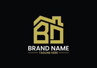Obraz premium Initial Letter B and D with the roof. Real estate logo design concept.