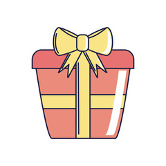 happy birthday, red wrapped gift box surprise celebration party line and fill style