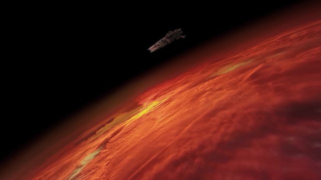 Spaceship Orbiting Planet