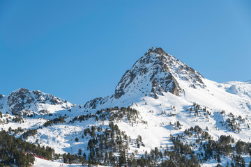 Distant view of a snowy ski slope in Andorra la Vieja