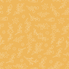 Set of flat flower icons in silhouette isolated on white. Simple retro designs in black and white. Seamless background pattern for gift wrapping paper, textiles, wallpaper.