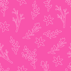 Set of flat flower icons in silhouette isolated on white. Simple retro designs in black and white. Seamless background pattern for gift wrapping paper, textiles, wallpaper.