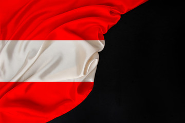 color national flag of modern state of Austria, beautiful silk, black blank form, concept of tourism, economy, politics, emigration, independence day, copy space, template, horizontal