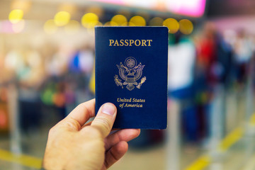 United States Of America Passport At Airport Security Lines