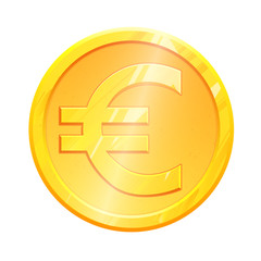 Golden euro coin EUR symbol on white background. Finance investment concept. Exchange European currency Money banking illustration. Business income earnings. Financial sign stock market