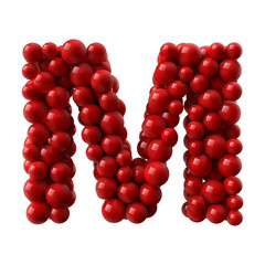 letter M with red colored shiny balls. realistic vector illustration.