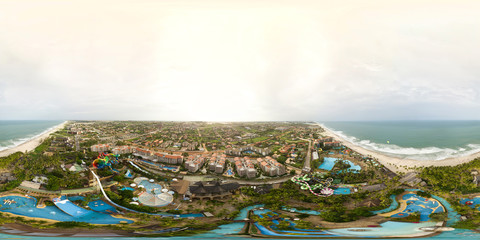 Spherical panorama 360 degrees of of Beach Park in Fortaleza, Ceara, Brazil, at Porto das Dunas Beach
