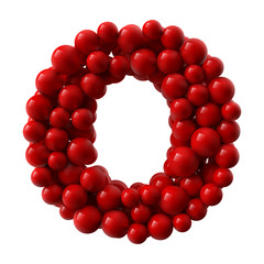 letter O with red colored shiny balls. realistic vector illustration.