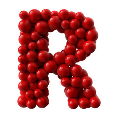 letter R with red colored shiny balls. realistic vector illustration.