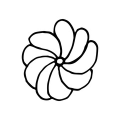 Set of flat flower icons in silhouette isolated and love lettering. Simple retro designs in black and white.